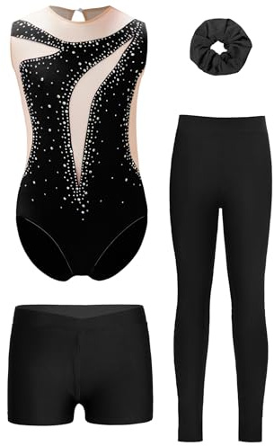 JIZYO Mädchen Kind Gymnastikanzug Ganzkörperanzug Shorts Und Leggings Sportoutfit Gym Tanz Training Wettkampf
