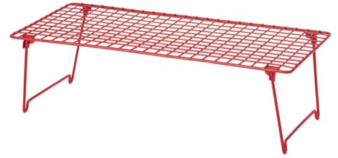 Metal Shoe Rack, Grid Design, Foldable Legs, Red