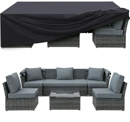 Favoyard Garden Furniture Covers Waterproof Heavy Duty Patio Set Cover Outdoor with Vents Handles and Buckles, 274x208x71cm, Suitable with Modular Sectional Conversation Set for 6