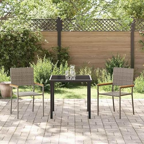 Eleganz Garten Stapelstühle 2er Set Grau & Braun - PE Rattan & massives Akazienholz - Wetterfest & platzsparend - Perfekt für Terrasse, Balkon oder Garten