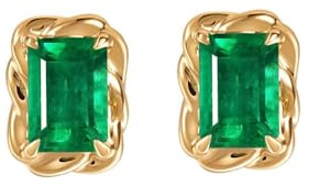 Ohrstecker Gold 585, Ohrringe Damen Grün Smaragd 0.75 Karat 14 Karat Gelbgold mit Diamant