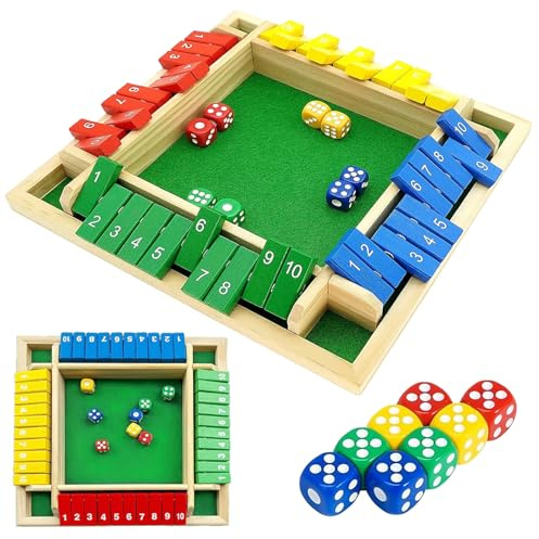 Puhzamey Shut The Box Brettspiel aus Holz Kinder, 4-Spieler Würfelspiel mit Filzboden - Klassisches Zahlen & Mathe Lernspielzeug für Familie, Kinder & Erwachsene