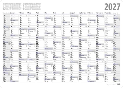 2027 ADINA Wandkalender A1 84x60cm – Großer Jahresplaner mit 14 Monaten | Übersichtlicher Familien- & Büroplaner | Poster Gefaltet | Blau/Schwarz
