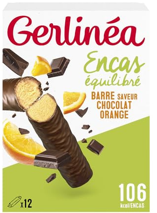 GERLINÉA – Barres Protéinées Chocolat Orange – Encas Équilibré pour Goûter et Petit-Déjeuner – Réduites en Sucre, Sans Huile de Palme – Boîte de 12 Barres, 372 g
