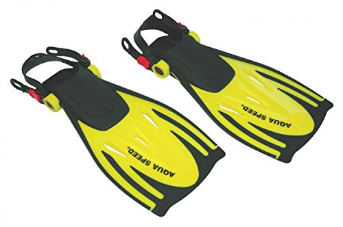 Aqua Speed Taucherflossen | Schnorcheln Flossen | Kurzflossen verstellbar | Schwimmflossen leicht | Schnorchelflossen | Gr. 32-37, gelb | Wombat