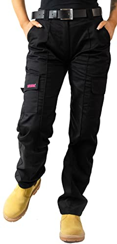 SITE KING Ladies Cargo Combat Work Trousers Size 8 to 22 (12 / Long Leg, Black)