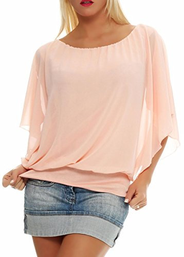 Malito – Damen Bluse in Fledermauslook – Tunika Kurzarm mit bequemen Schnitt – Elegantes Oversize Blusenshirt mit breitem Bund – Shirt Leo-Print & Uni 6296 - (Rosa)