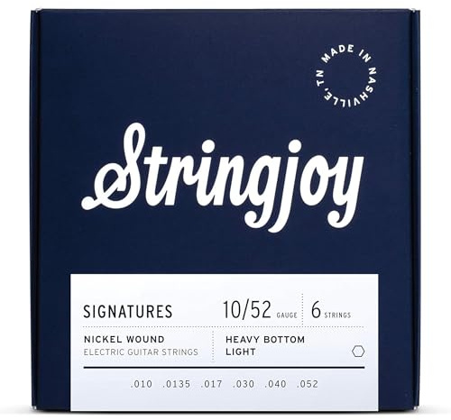Stringjoy HVY10 Signatures Nickel Wound Guitar Strings, 10-52 Heavy Bottom Light Gauge, Electric Guitar Strings for Enhanced Tone, Guitar Strings Electric 6 String Set