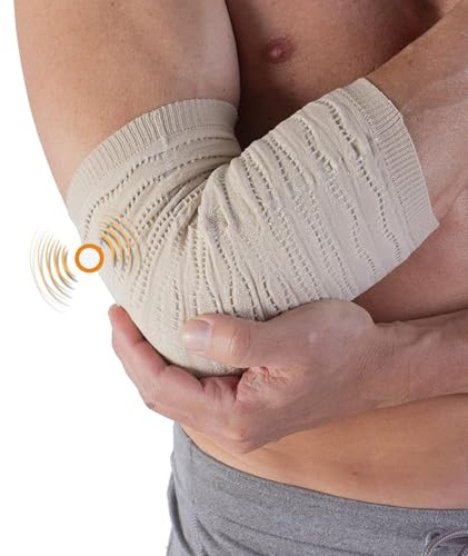 Spikenergy Ellenbogenbandage Elektro-Magnetotherapie - Tennisarm Bandage, Ellenbogen Bandagen Herren Damen für Tendonitis, Epicondylitis, Steuerlich absetzbares Medizinprodukt, Made in Italy, beige, L