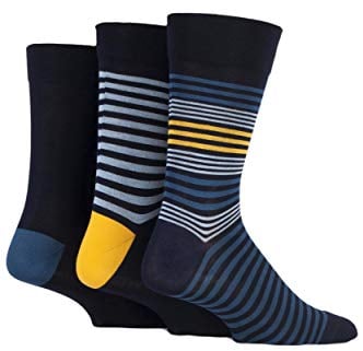 SockShop Men's Comfort Cuff Socks - Striped and Plain Soft Breathable & Cooling Bamboo Material Multipack of 3 Pairs Cosmic Blue/Dark Amethyst 7-11