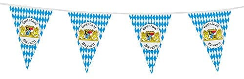 Boland 54220 - Wimpelkette Freistaat Bayern, 10 m, Blau/Weiß, Dekoration, Oktoberfest, Bierfest, Kirchweih, Bayern, Geburtstag, Mottoparty, Karneval