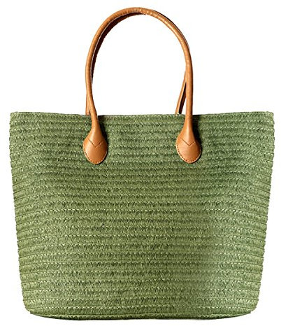 ISABELLE Fashion Sac de Plage Paille sac à main Fleur En Paille Tressée sac fourre-tout sac Panier Sac tissé fait à la main Vert foncé
