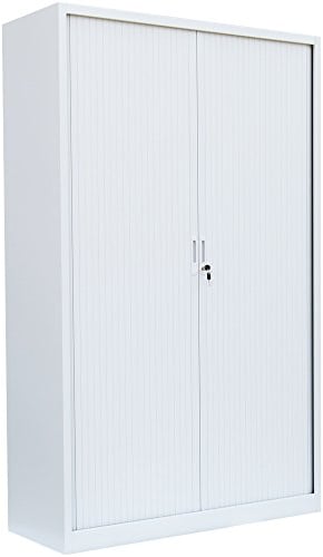 Großer Querrollladenschrank komplett montiert weiß 195x100x46cm (HxBxT) Stahl Büro Aktenschrank Rollladenschrank 555157