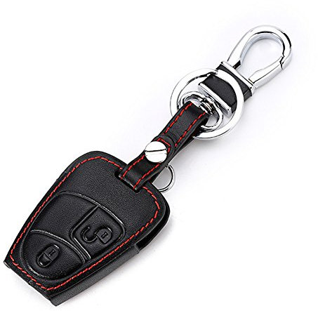 Happyit Cas de Couverture de Clé de Voiture en Cuir Porte-clés pour Mercedes Benz A CLASSE W169 B C E S R C200E 260L GLK300 2 Bouton Télécommande
