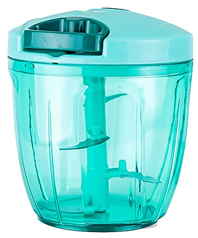Ourokhome Manual Food Processor Vegetable Chopper, Portable Hand Pull String Garlic Mincer Onion Cutter for Veggies, Ginger, Fruits, etc., 900ml, Teal
