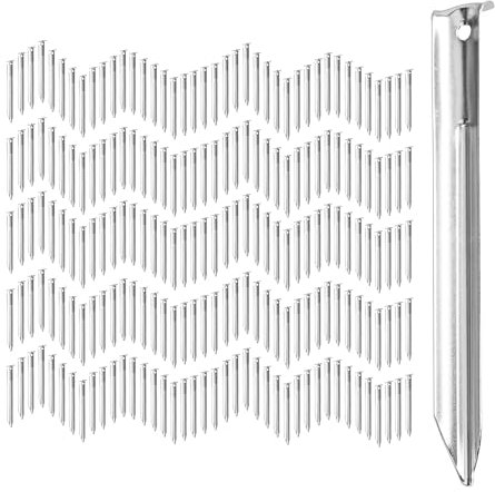 200er Pack Zeltheringe, V-förmig, stabil, Bodenanker mit Öse, Widerhaken, 18 cm Hering für Zeltbefestigung, Stahl, Silber