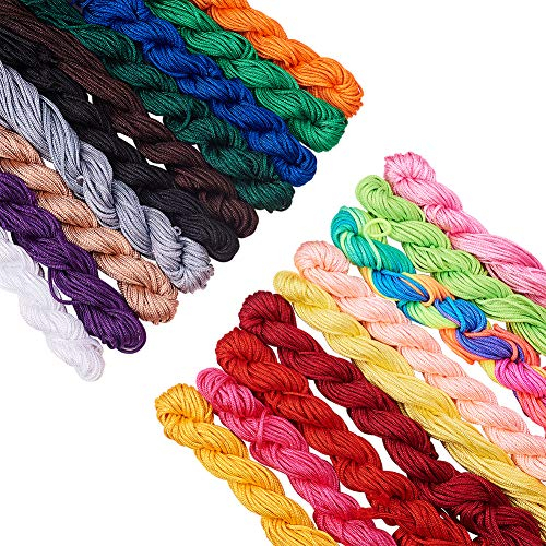 PandaHall 2mm Chinesische Knüpfschnur, 19 Farben geflochtene Nylon Kumihimo Makramee Faden Perlenschnur Knoten Fransenschnur Quastenschnur Handstrickschnur für Herstellung (190m/ 200yard)