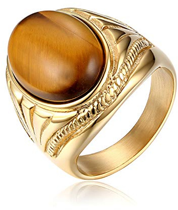 OIDEA Herren Gold Tigerauge Ring: Vintage Biker Tigerauge Stein Siegelring aus Edelstahl Herrenring Bandring Punk Rock Schmuck Geschenk für Männer Freund Vater