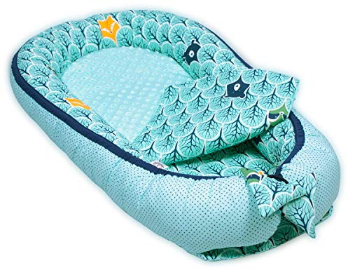 PALULLI Babynest, multifunktionales Kuschelnest mit Weiches zusätzlicher Matratze, Kokon, Nestchen, Babybett, Reisebett für Neugeborene, 100% Baumwolle Oeko-TEX, HERGESTELLT IN DER EU (Mint Forest)