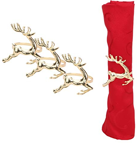Toyland 3er-Pack - Serviettenhalter aus Metall für Weihnachten - 3 goldene Rentiere - Weihnachtsgeschirr