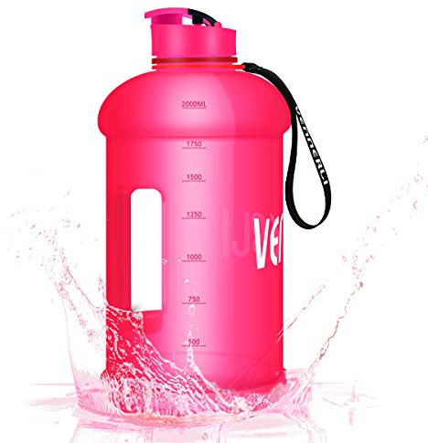 Half Gallon Water Bottle 2.2L Bottles with Handle Flip Cap 100% Leak Proof BPA Free Reusable Durable Big Gym Jug for Camping Sports Workouts Hiking Outdoors 2.2Litre (Pink)