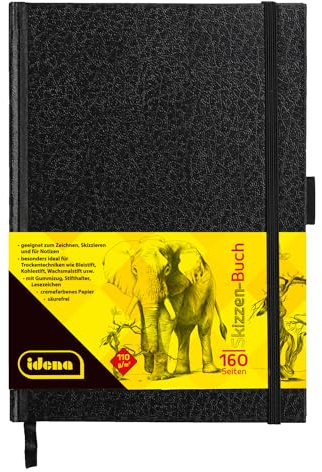 Idena 63143 - Skizzenbuch, A5, blanko, 80 Blatt, 110 g/m², Hardcover in schwarz