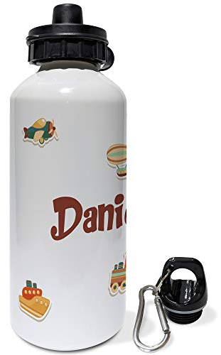 LolaPix Botella Bicicleta Infantil Personalizada con Nombre. Regalos Infantiles Personalizados. Botella Aluminio Personalizada. Cohete