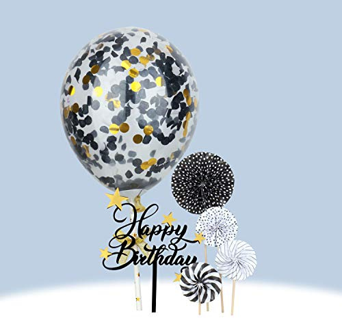 Restards Happy Birthday Cake Topper, A Series of Black Paper Fans Confetti Balloon Acrylic Birthday Cupcake Topper Decorations Supplies