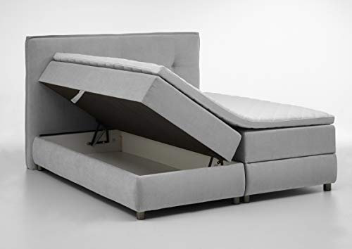 Atlantic Home Collection TILO Boxspringbett inklusive Topper (Härtegrad H2) und Stauraumfunktion beidseitig, Hellgrau, 160 x 200 cm