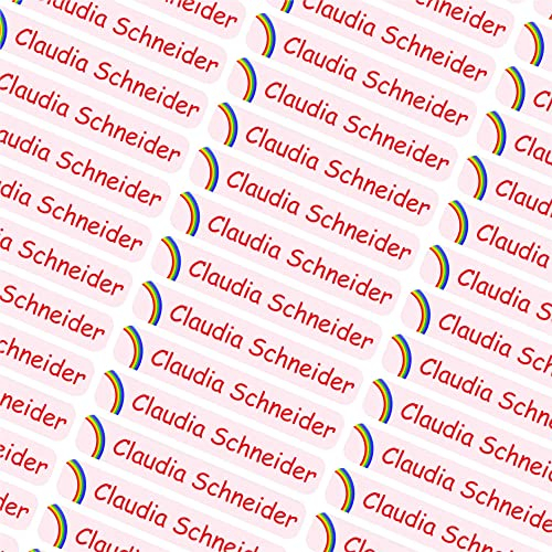Indigos UG Namensaufkleber Kinder Schule - 43x7mm - 067 - Regenbogen - Etiketten selbstklebend - 60 personalisierte Aufkleber für Kindergarten, Stifte, Bücher Brotdose, Federmappe, Lineale & Spielzeug