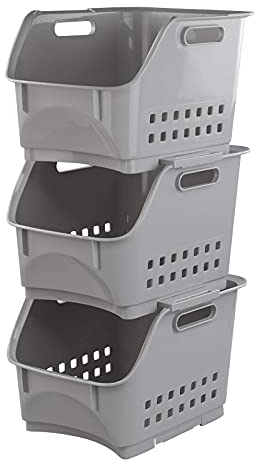 Asking Gray Stackable Storage Basket, 3-Tier Multi-Purpose Stacking Wire Organizer Kitchen Baskets Rack