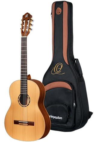 Ortega Guitars Konzert Gitarre Linkshänder – 4/4, Slim Neck – Family Series Pro – Inklusive Gig Bag – Massive Kanadische Rotzeder, Mahagoni, Natur (R131SN-L)