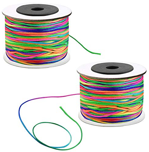 KBNIAN 2 Rolls Beading Cord, 160 Meters Beading Thread Cord Beads Fabric Crafting Cords Rainbow Cord Beading String Cord for Bracelets, Jewelry Making and Braided Hair Styling(1mm)