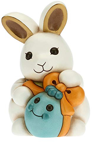 THUN - Coniglio Joy Adorabile con Uovo Azzurro - Soprammobili - Idea Regalo - Linea Color Your Easter - Ceramica - 14,5x15,2x21 h cm