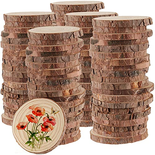 YIXNSW 100 Stück Baumstamm Scheiben mit Rinde Runde Naturholz Baumscheiben Holzscheiben Deko 7-8cm Geeignet für DIY handgemachte Hochzeitsdekorationen Christbaumschmuck runde Stücke