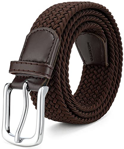 MOZETO Elastisch Stretch Gürtel Breite 3.3cm, Stoffgürtel Stretchgürtel Flechtgürtel Geflochtener Gürtel für Damen und Herren, Braun, Geeignet für 42-46 taille / Länge135cm