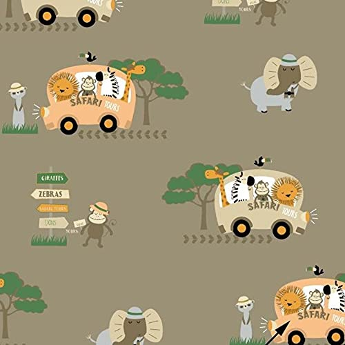 11,99€/m Safari Tiere Bus 100% Baumwolle Baumwollstoff Kinder Meterware Handwerken Nähen Stoff (100x160cm)