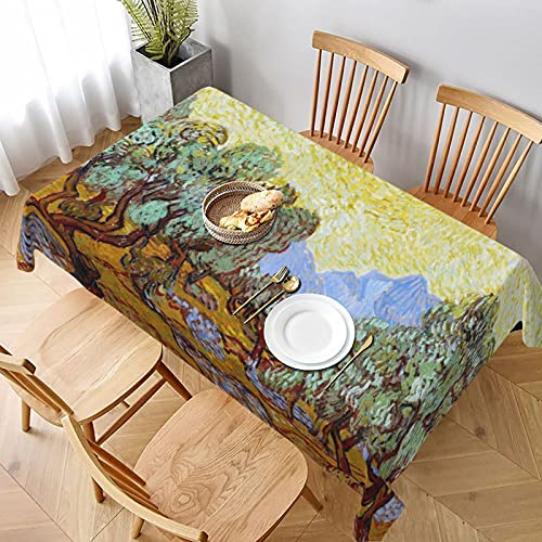 Van Gogh Tischdecke Tischtuch mit Olivenbäumen, rechteckig, Polyester, abwaschbar, Tischdecke für rechteckige Tische, Bauernhaus-Tischdecke, 152 x 228 cm