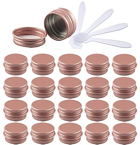 ZEOABSY Pack of 96, Empty 5ml Mate Pink Aluminium Tins with Screw Lids Round Cosmetics Containers Pots Storage Jars for Lip Balm DIY Candle Salve Powder Crafts with 12 Spatula