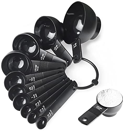 GZLCEU 10 Piezas Cucharas Medidoras, ABS Measuring Spoons Negro Measure Spoon para Medir Líquidos Sólidos, Café, Harina, Galleta Hornear Ingredientes etc