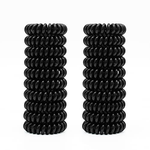 JOYOYO 20 Pcs Black Spiral Hair Ties Plastic Spiral Hair Bands Coil Hair Bands Telephone Cord Bobbles, Traceless Strong Hold Waterproof Ponytail Holders for Women and Girls