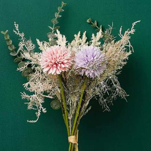 Künstliche Löwenzahnblumen Mittelstücke für Tische Home Living Room Decor Fake Pampasgras Hochzeitsarrangement Brautstrauß-Rosa Lila