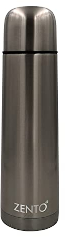 Zento Stainless Steel Bullet Vacuum Flask–500ml for Coffee, Tea or Water, BPA-Free, Thermo-Shield Technology, Cold for 24 Hours & Hot for 12 Hours, Reusable Drinking Flask (Stainless Steel)