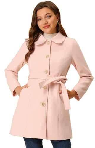 Allegra K Trench long d'hiver élégant à col à revers pour femmes Rose S