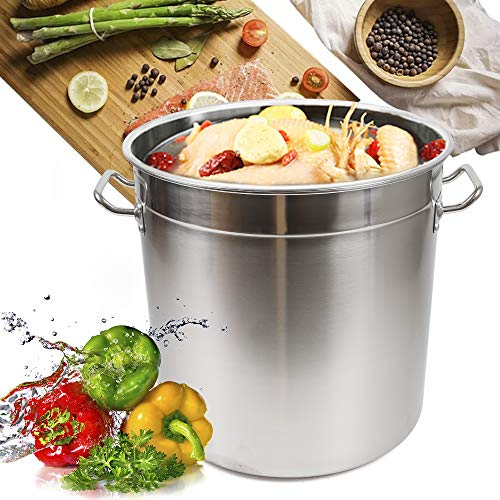 Suppentopf mit Deckel,Lightakai 35Liter Edelstahl Kochtopf Suppentopf Universal Suppentöpfe mit Griffen für Kochen, Schmoren, Chili Und Anderen Feuchten Gerichten, Silber