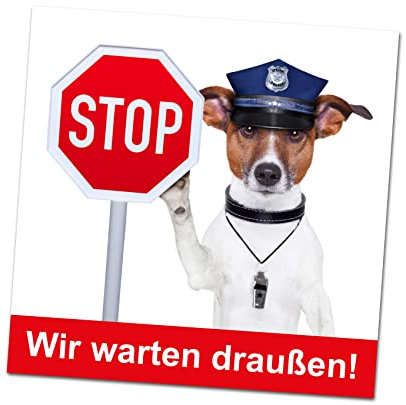 Finest Folia Hundeverbot Aufkleber Hunde verboten Tiere Sticker für Restaurant Geschäft Wohngebäude Fenster Verbot Folie selbstklebend wetterfest R198 (03 Wir warten draußen)
