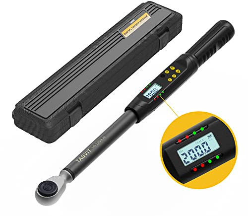 TAGVIT Digitaler Drehmomentschlüssel 1/2 Zoll, 10-200 Nm Fahrrad & Motorrad Drehmomentschlüssel mit Summer und LED-Blitzbenachrichtigung, ±2% Fehlergenauigkeit