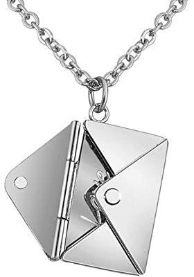 HMOOY Halskette mit Briefumschlag,Kette Gravur mit Liebesbrief geheimer nachricht ”love you” Personalisierte Anhänger Halskette für Mutter, Freundin, Ehefrau, Freunde (Silber)