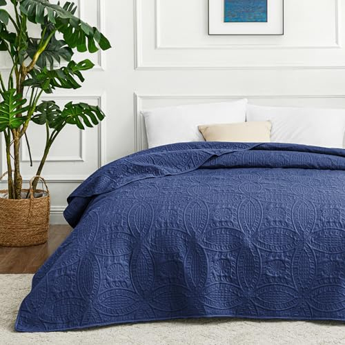 Love's cabin Tagesdecke 220x240 Navy Blau, Ultra Weiche Bett Quilt Leichte Mikrofaser Tagesdecken Bettüberwurf 220x240, Moderne Bedspread mit Münzmuster für alle Jahreszeiten (ohne Kissenbezug)
