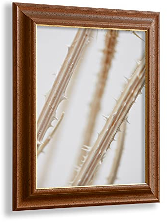 VO design Dekorativer Bilderrahmen Kjell aus Massivholz in 91,5 x 61 cm Nussbraun Gold Dekor im Vintage Stil mit antireflex Kunstglasscheibe